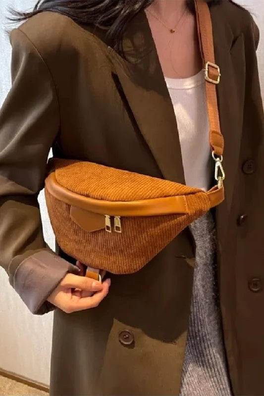 Women’s Stylish Corduroy Crossbody Bag with Adjustable Removable Strap