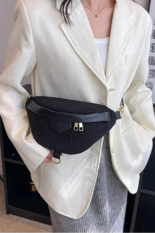 Women’s Stylish Corduroy Crossbody Bag with Adjustable Removable Strap