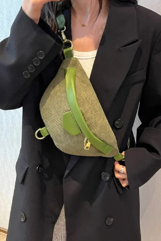 Women’s Stylish Corduroy Crossbody Bag with Adjustable Removable Strap