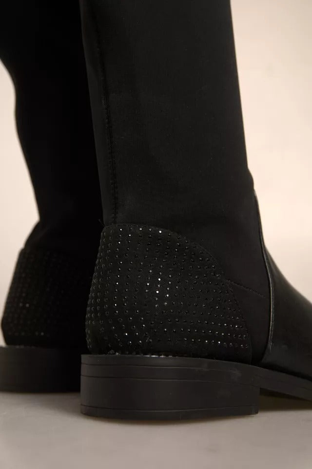 Women’s my Twin Black Leather Suede Flats High Boots Shoes