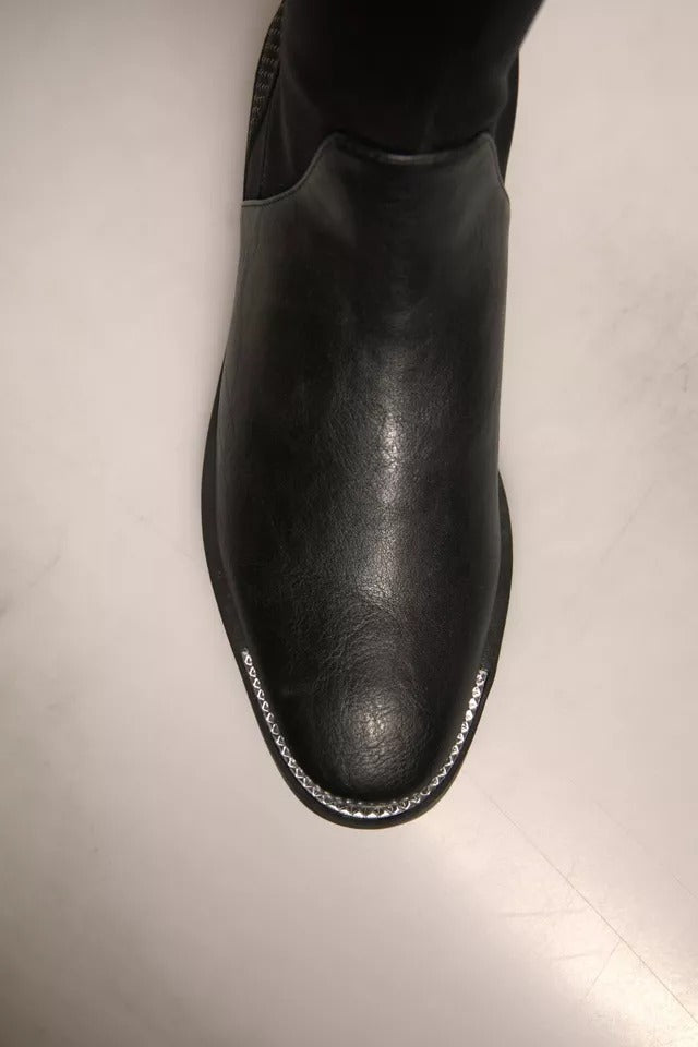 Women’s my Twin Black Leather Suede Flats High Boots Shoes