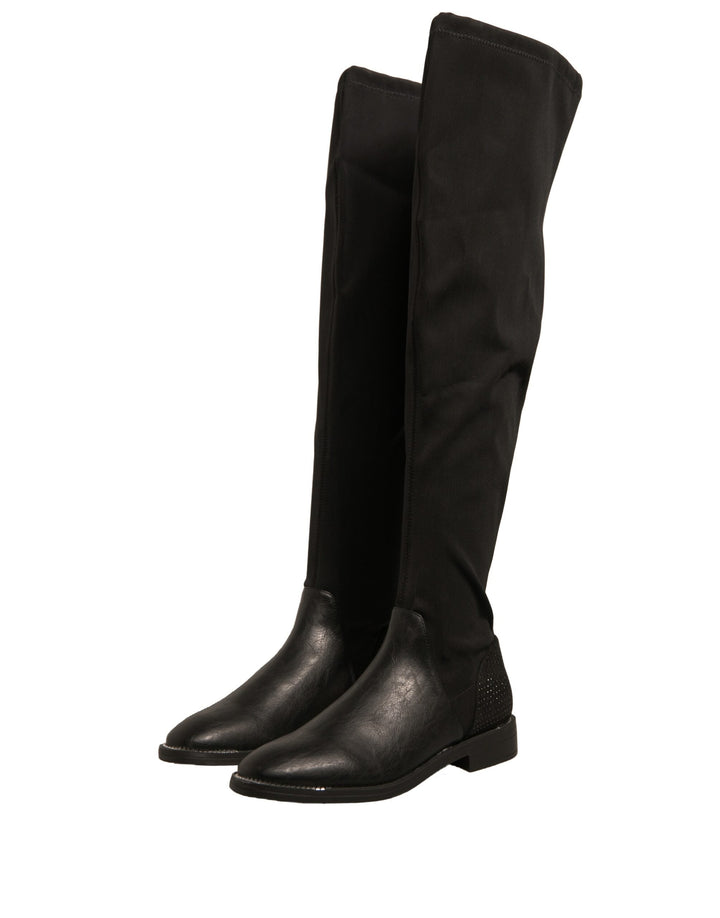 Women’s my Twin Black Leather Suede Flats High Boots Shoes