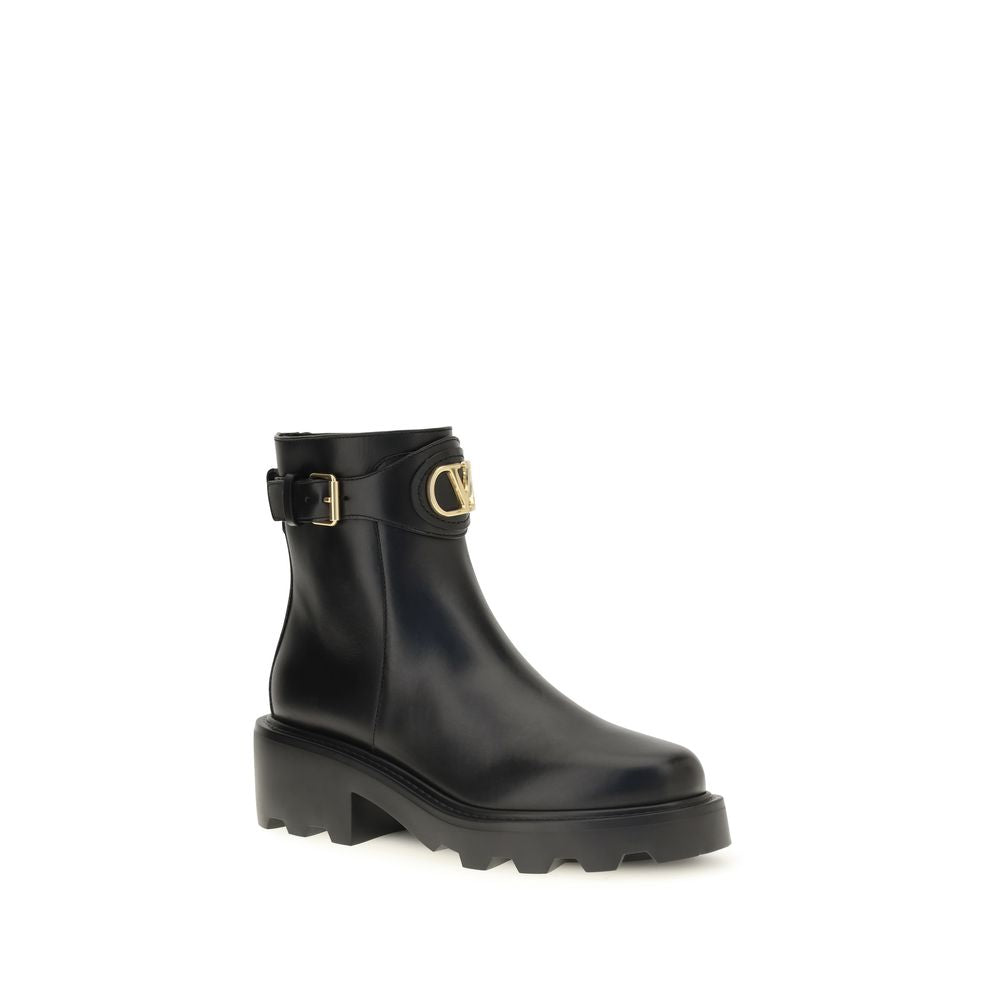 Women’s Valentino Garavani Black Calf Leather Bos Taurus Ankle Boots