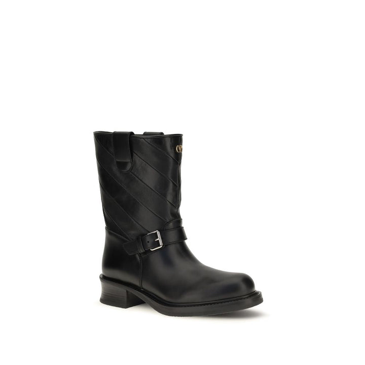 Women’s Valentino Garavani Black Calf Leather Bos Taurus Ankle Boots