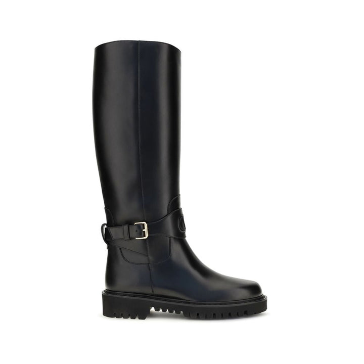 Women’s Valentino Garavani Black Calf Leather Bos Taurus Flat Boots