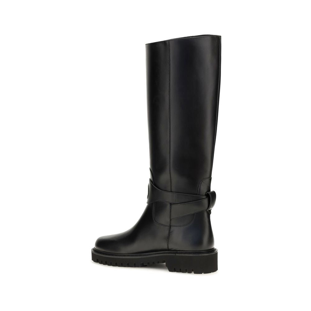 Women’s Valentino Garavani Black Calf Leather Bos Taurus Flat Boots