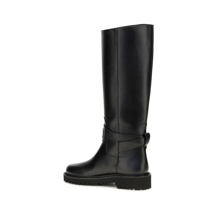 Women’s Valentino Garavani Black Calf Leather Bos Taurus Flat Boots