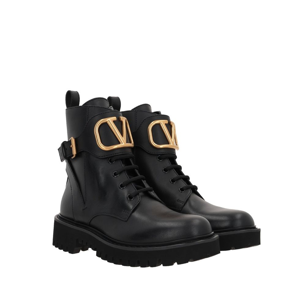 Women’s Valentino Garavani Black Calfskin Lace-up Boots