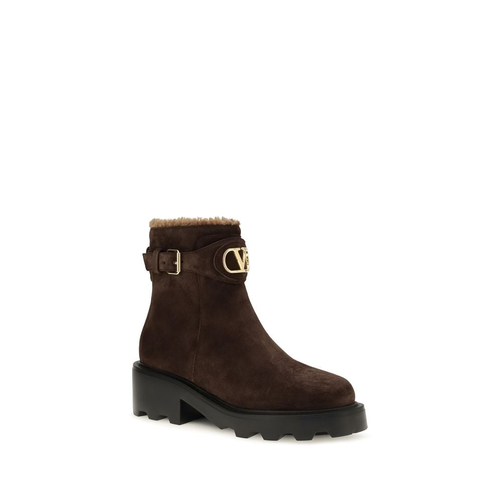 Women’s Valentino Garavani Brown Calf Leather Bos Taurus Ankle Boots