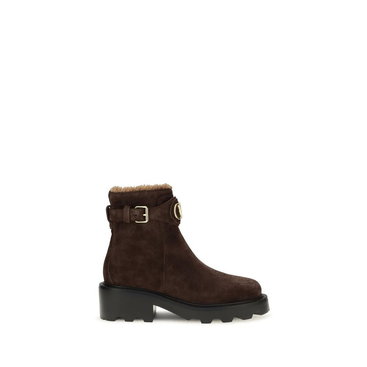 Women’s Valentino Garavani Brown Calf Leather Bos Taurus Ankle Boots