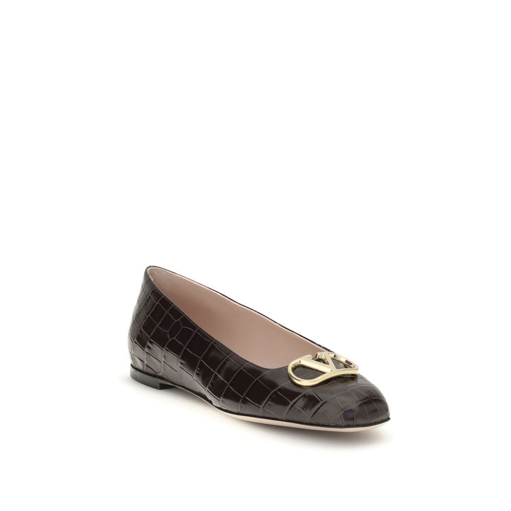 Women’s Valentino Garavani Brown Calf Leather Bos Taurus Ballet Flats
