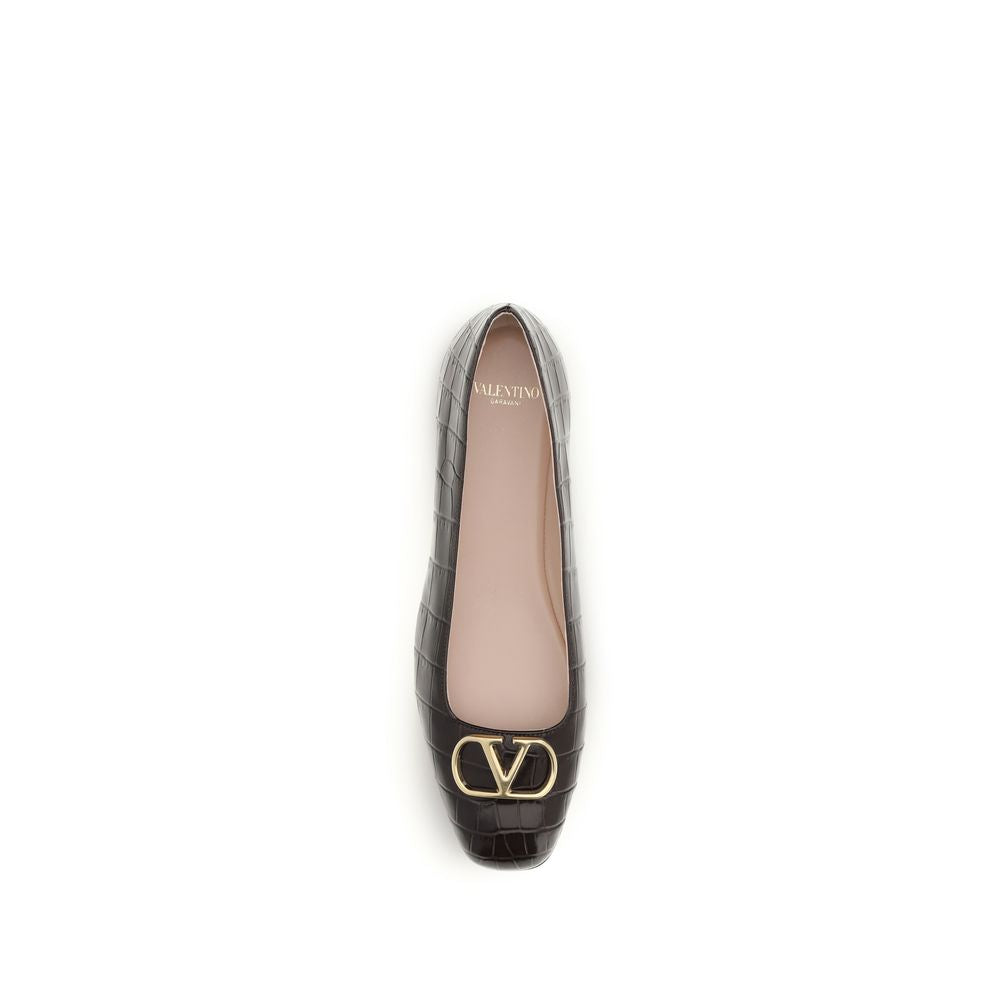 Women’s Valentino Garavani Brown Calf Leather Bos Taurus Ballet Flats
