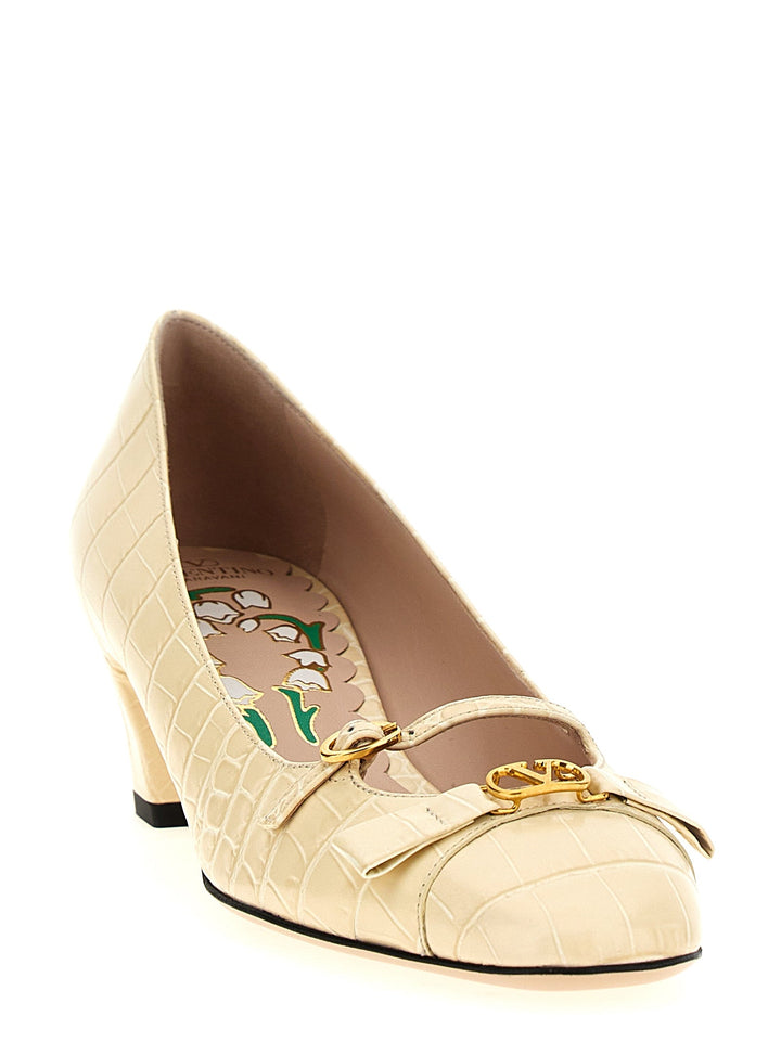 Women’s Valentino Garavani White Calfskin Mid Heel Pumps