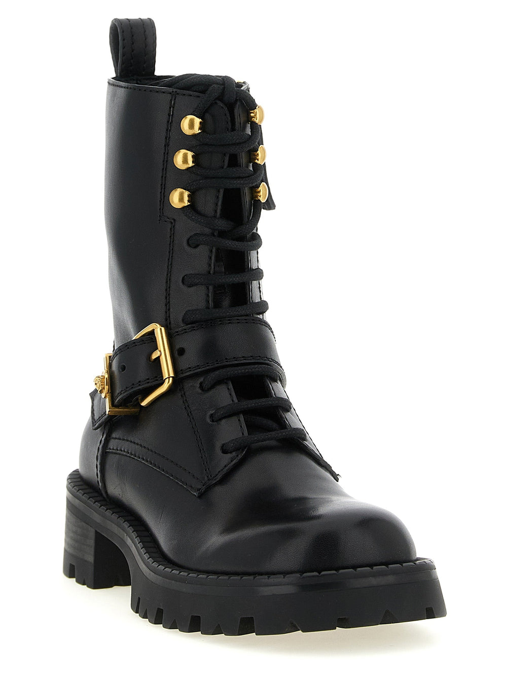 Women’s Versace Black Calfskin Lace-up Boots