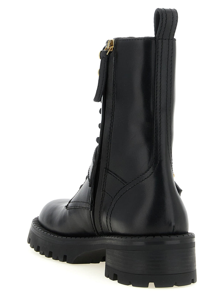 Women’s Versace Black Calfskin Lace-up Boots