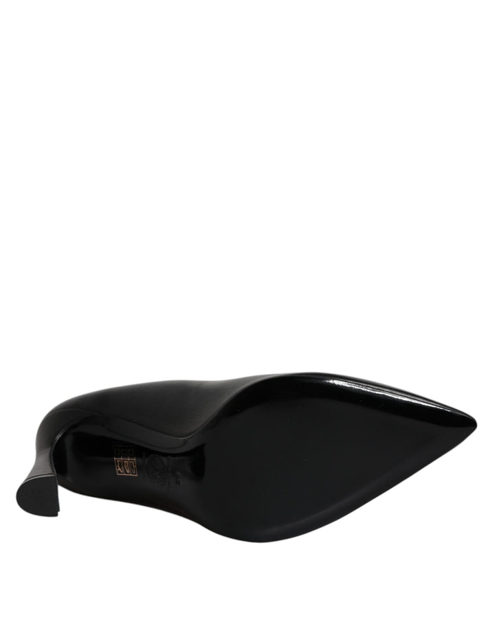 Women’s Versace Black Leather Logo Plaque High Heels Pumps Shoes