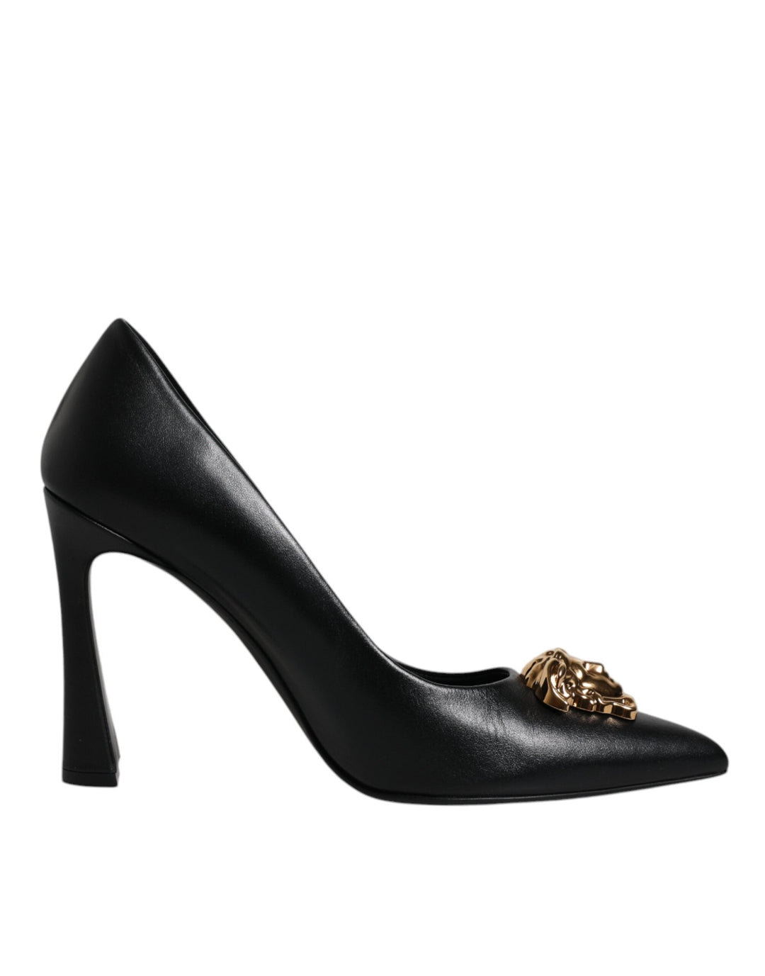 Women’s Versace Black Leather Logo Plaque High Heels Pumps Shoes