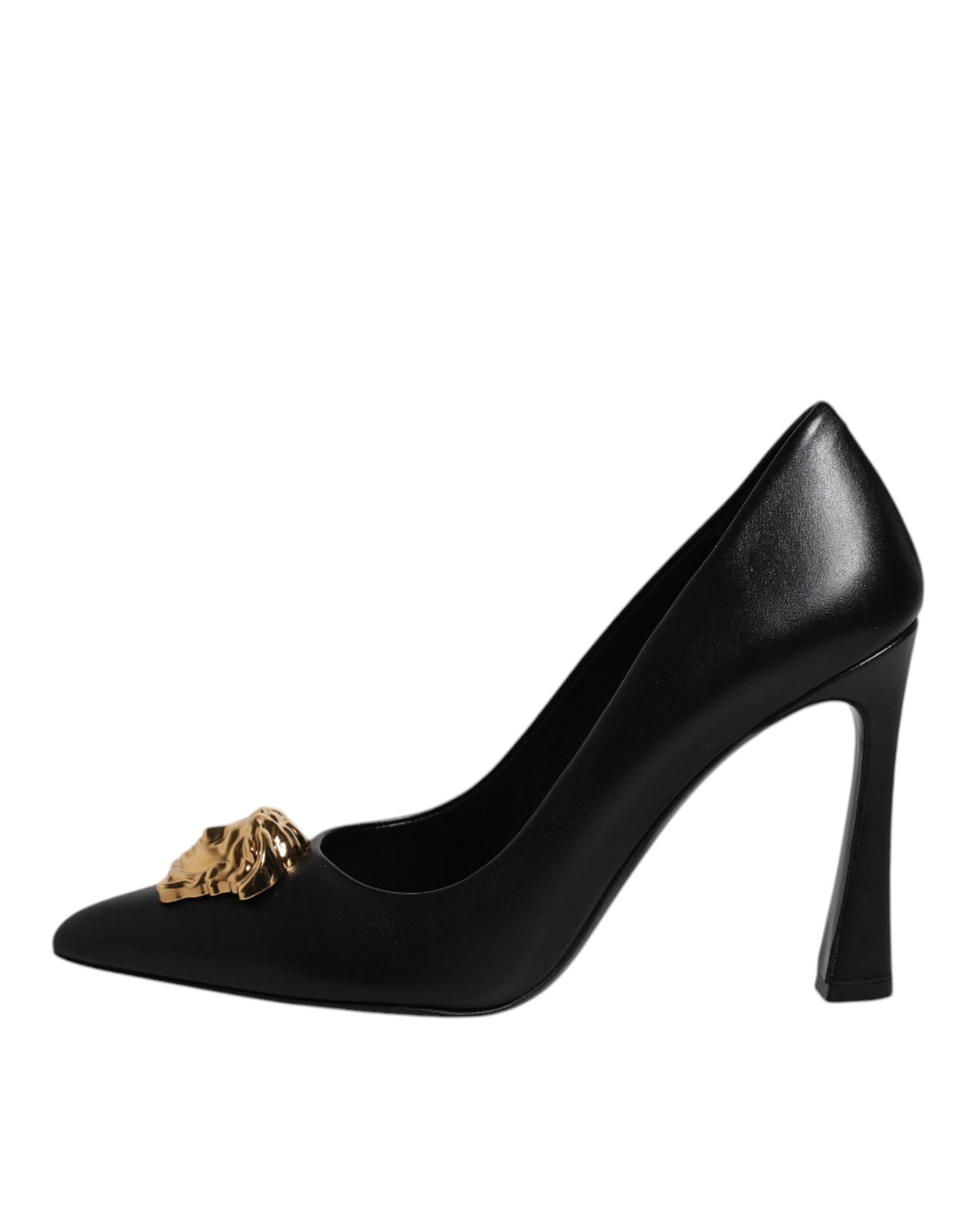 Women’s Versace Black Leather Logo Plaque High Heels Pumps Shoes