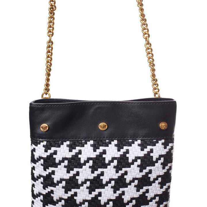 Women’s Versace Black and White Leather Textile Shoulder Bag