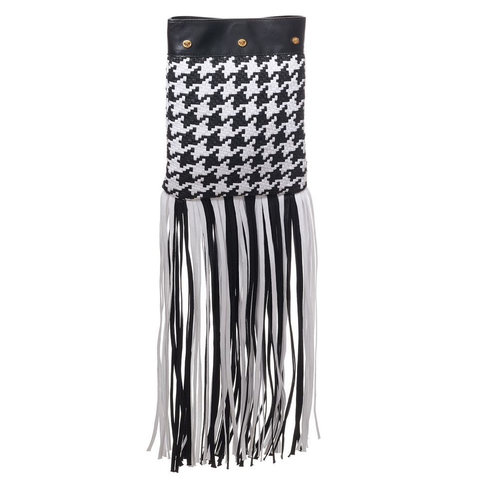 Women’s Versace Black and White Leather Textile Shoulder Bag