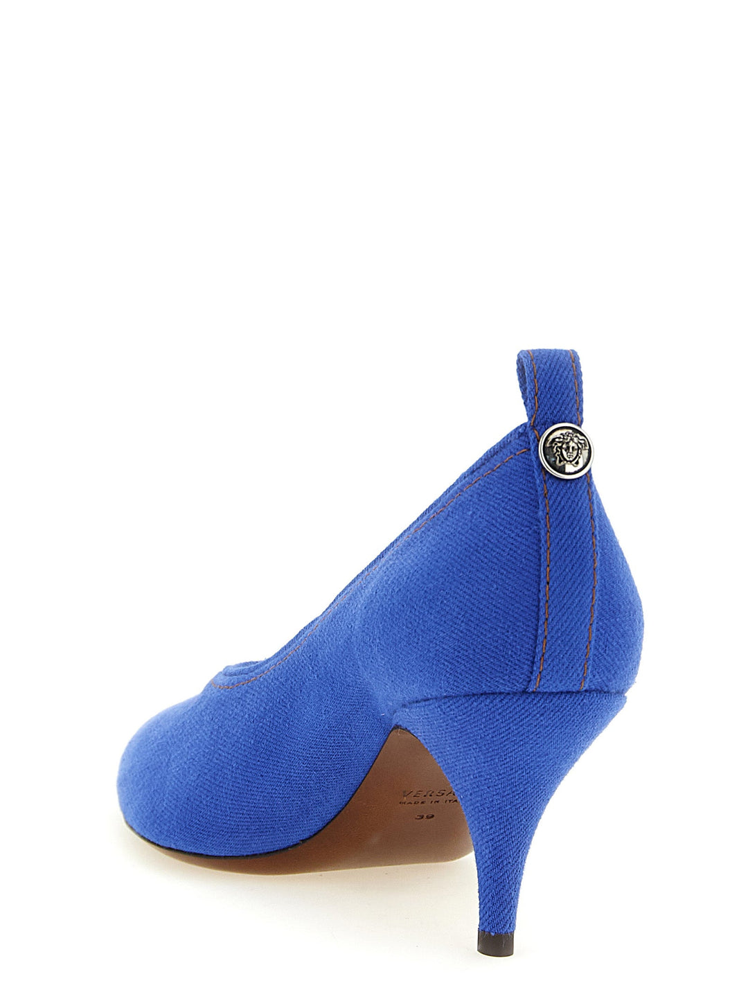 Women’s Versace Blue Cotton Mid Heel Pumps