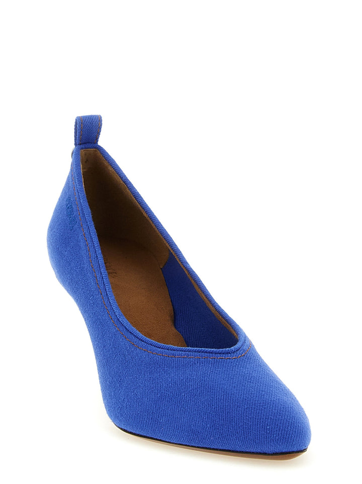 Women’s Versace Blue Cotton Mid Heel Pumps