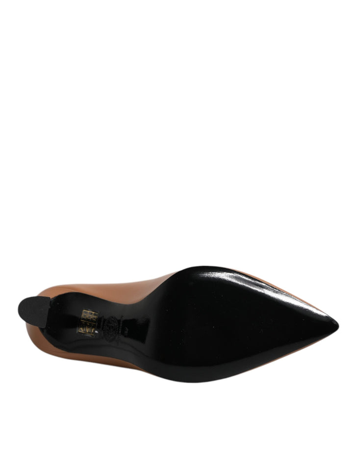Women’s Versace Brown Leather Logo Plaque High Heels Pumps Shoes