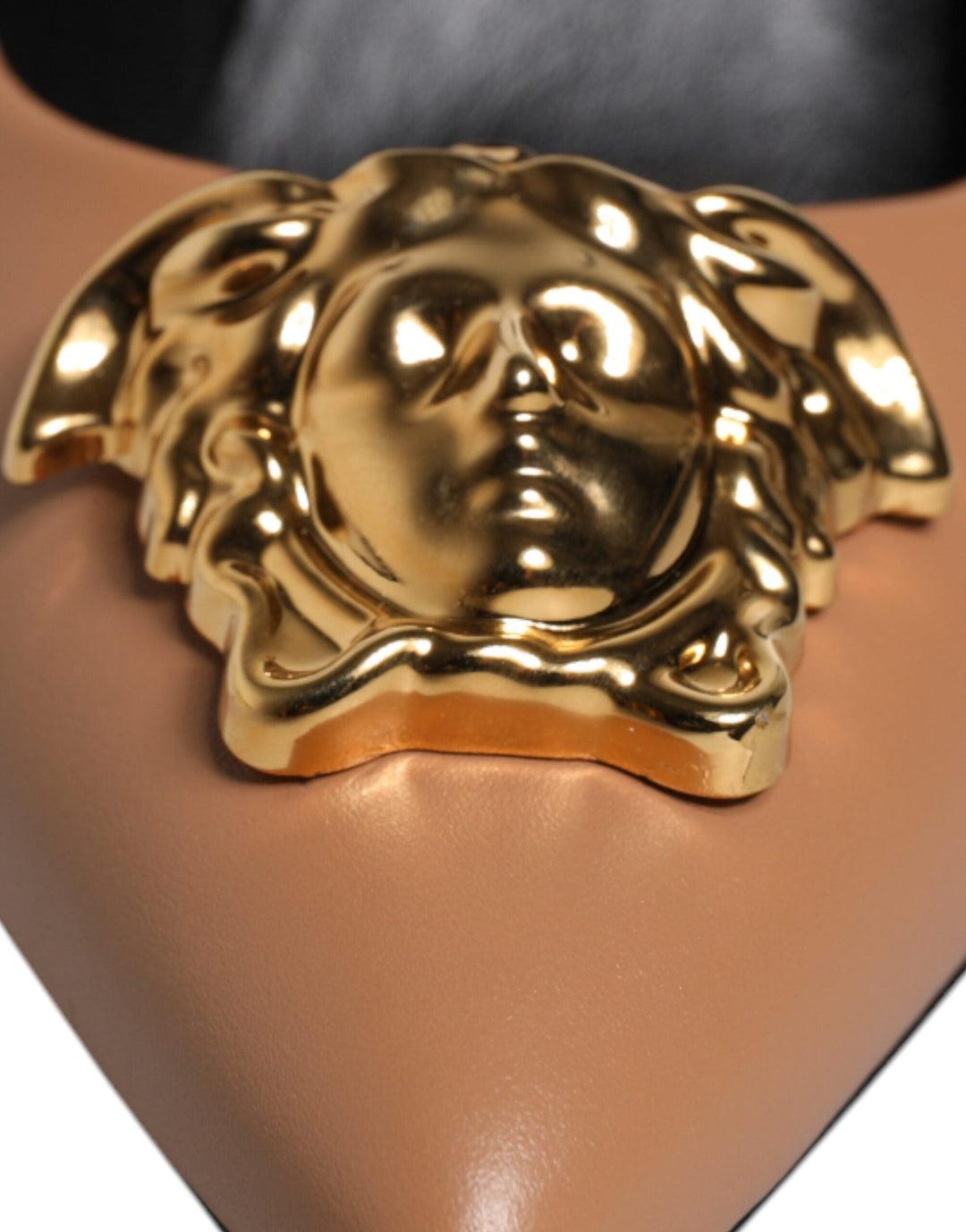 Women’s Versace Brown Leather Logo Plaque High Heels Pumps Shoes