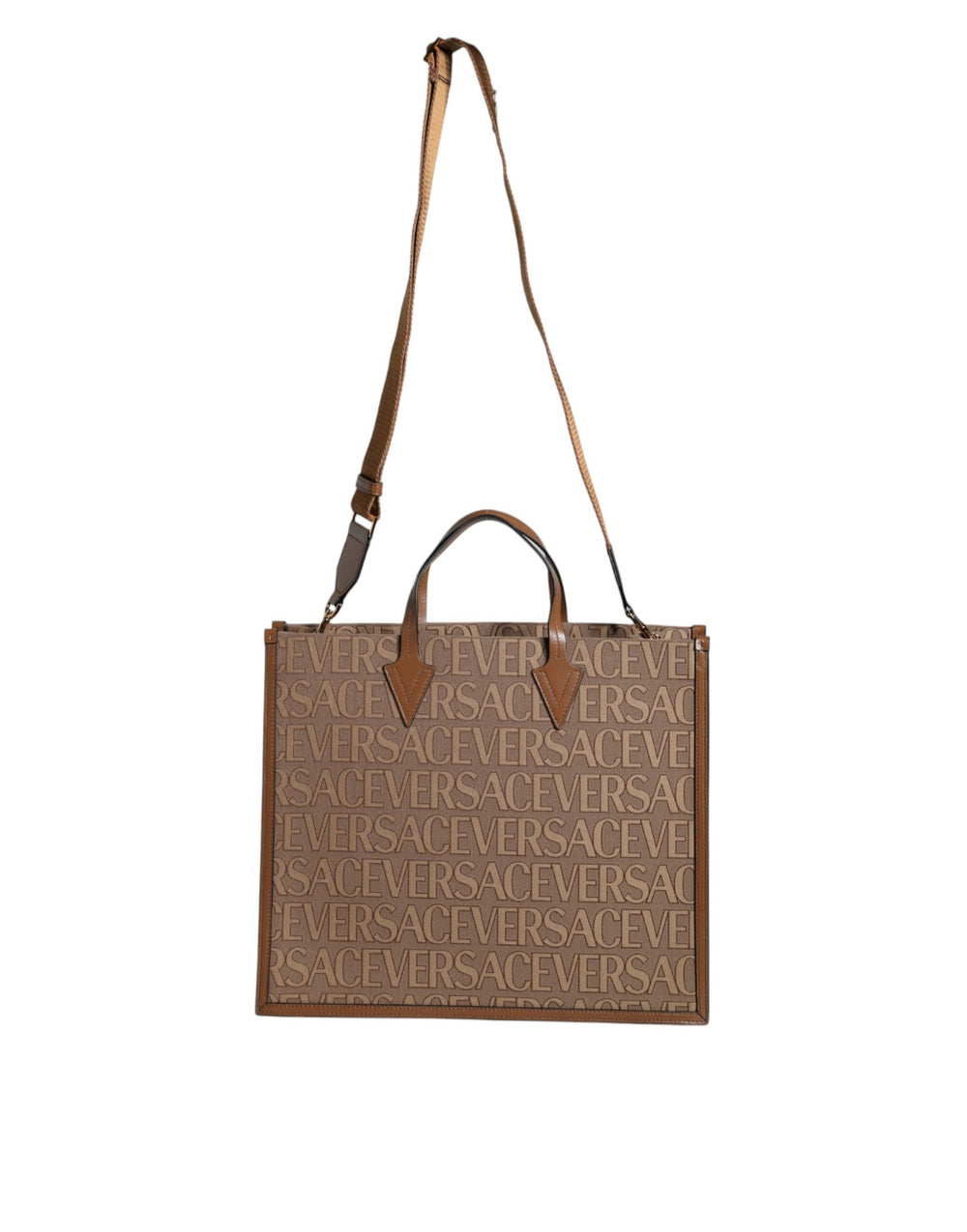 Women’s Versace Brown Top Handle Jacquard Leather Logo Crossbody Tote Bag