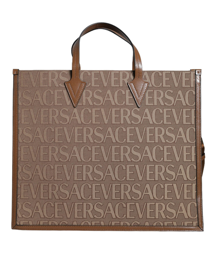 Women’s Versace Brown Top Handle Jacquard Leather Logo Crossbody Tote Bag