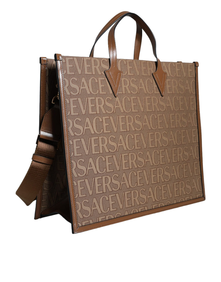 Women’s Versace Brown Top Handle Jacquard Leather Logo Crossbody Tote Bag