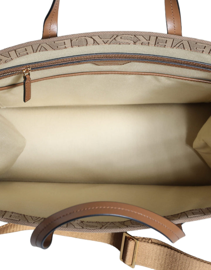 Women’s Versace Brown Top Handle Jacquard Leather Logo Crossbody Tote Bag