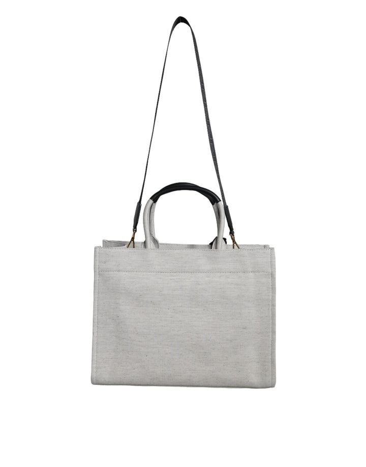 Women’s Versace White Top Handle Canvas Leather Logo Crossbody Tote Bag