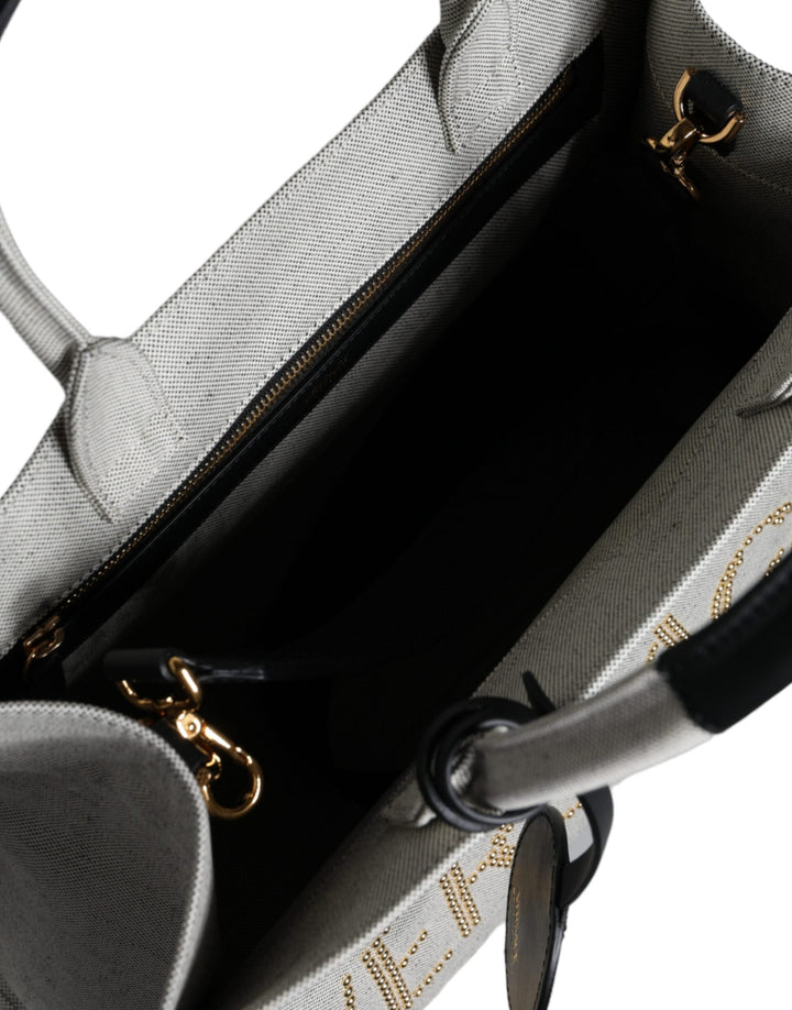 Women’s Versace White Top Handle Canvas Leather Logo Crossbody Tote Bag