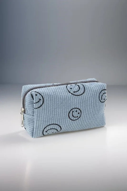 Women’s Whimsical Smiley Face Corduroy Cosmetic Pouch in Soft