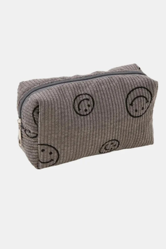 Women’s Whimsical Smiley Face Corduroy Cosmetic Pouch in Soft
