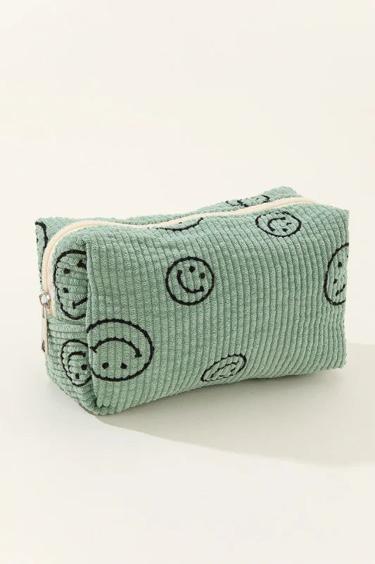Women’s Whimsical Smiley Face Corduroy Cosmetic Pouch in Soft