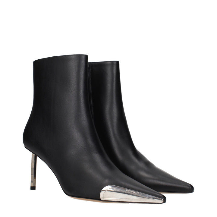 Women’s Off-white Black Leather Ankle Boots