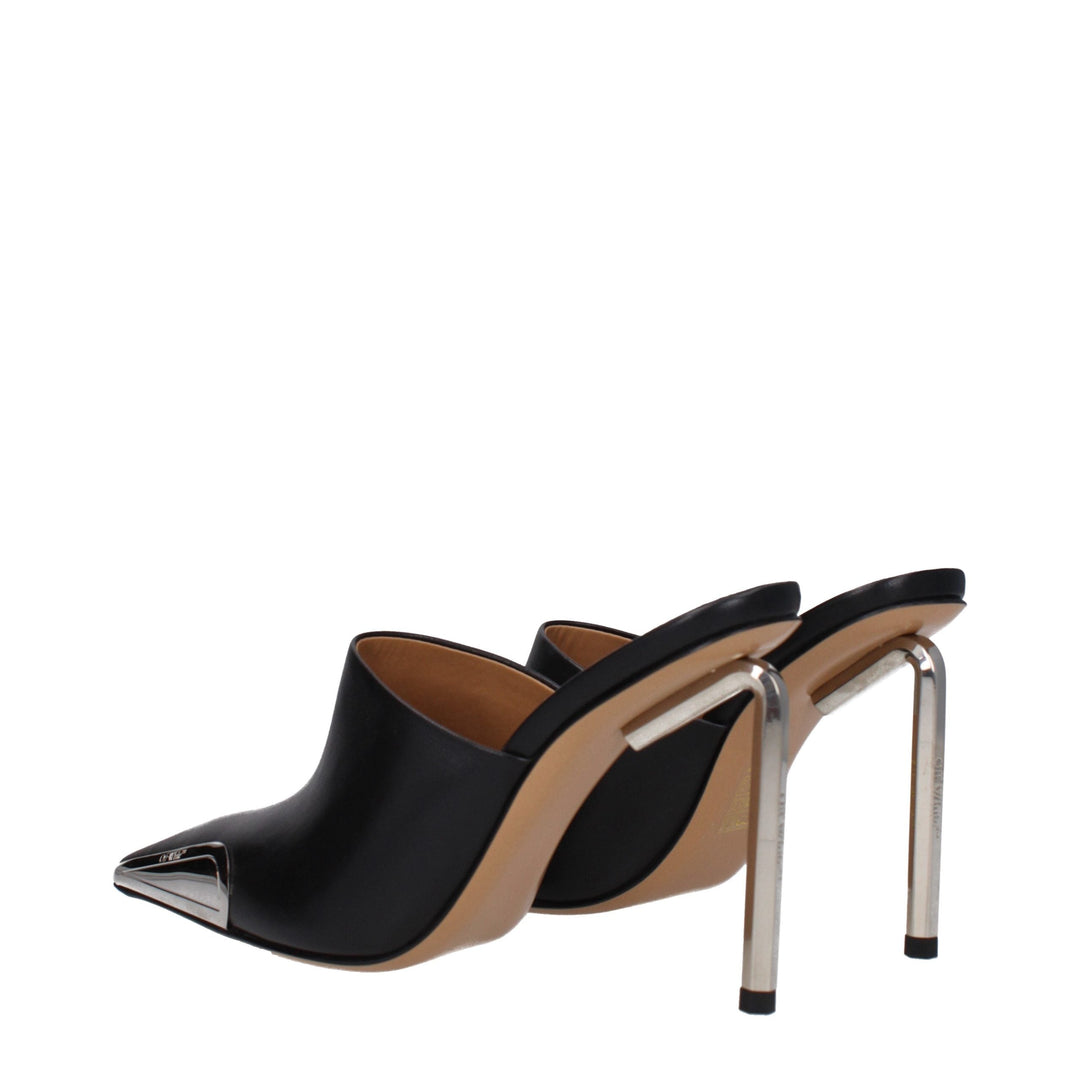 Women’s Off-white Black Leather High Heel Pumps