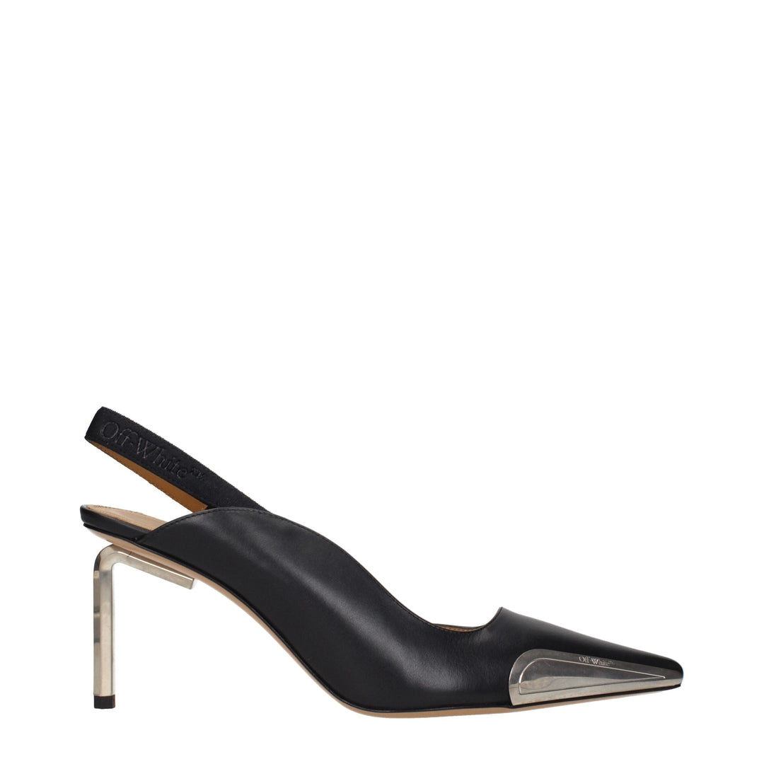Women’s Off-white Black Leather High Heel Pumps