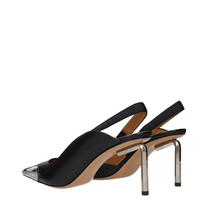Women’s Off-white Black Leather High Heel Pumps