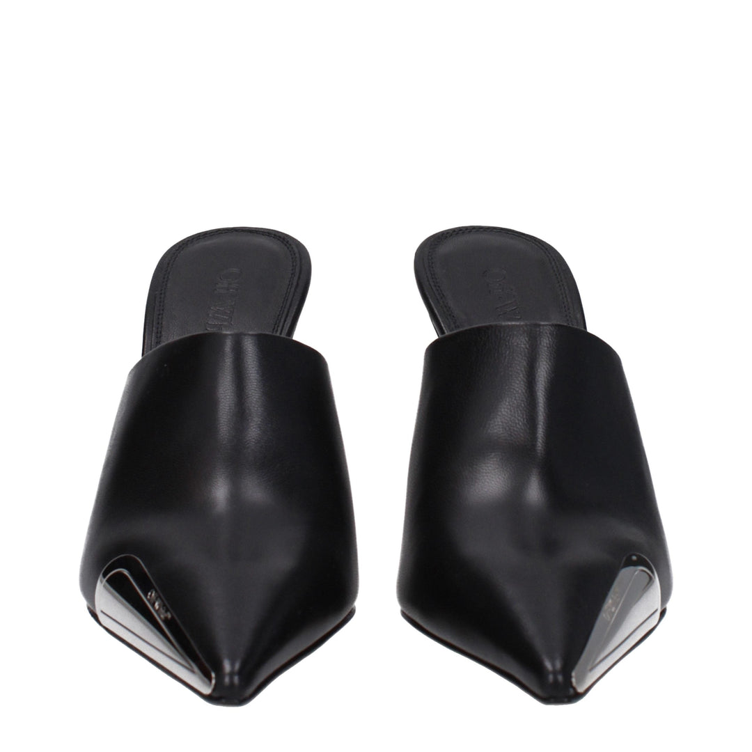 Women’s Off-white Black Leather High Heel Pumps