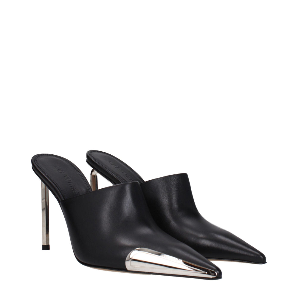 Women’s Off-white Black Leather High Heel Pumps