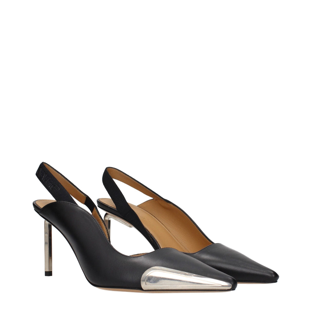 Women’s Off-white Black Leather High Heel Pumps