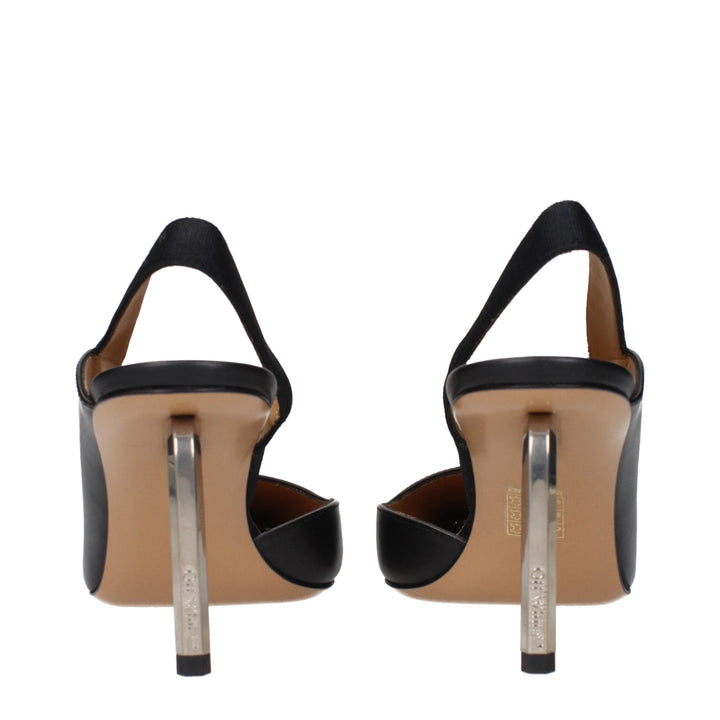 Women’s Off-white Black Leather High Heel Pumps