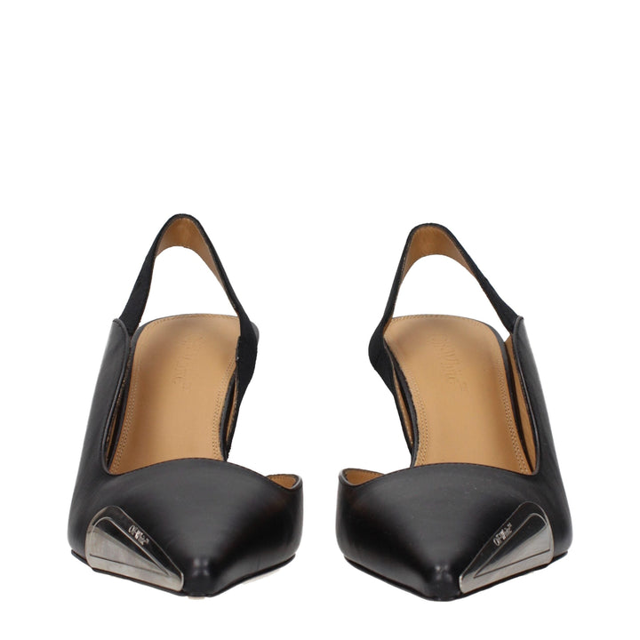 Women’s Off-white Black Leather High Heel Pumps