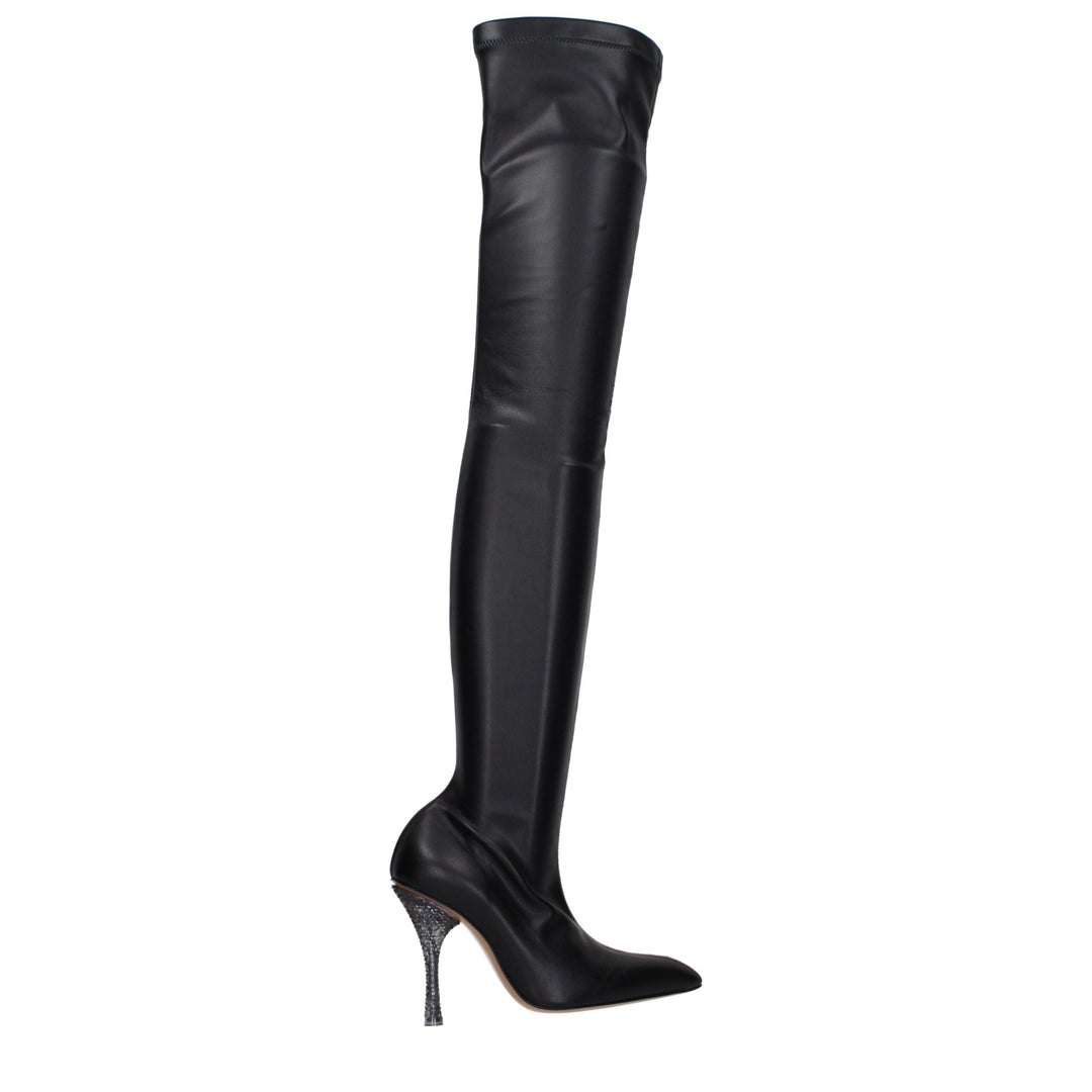 Women’s Off-white Black Leather Over the Knee