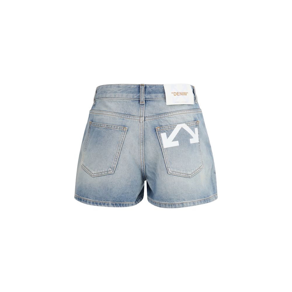 Women’s Off-white Blue Cotton Bermuda Shorts