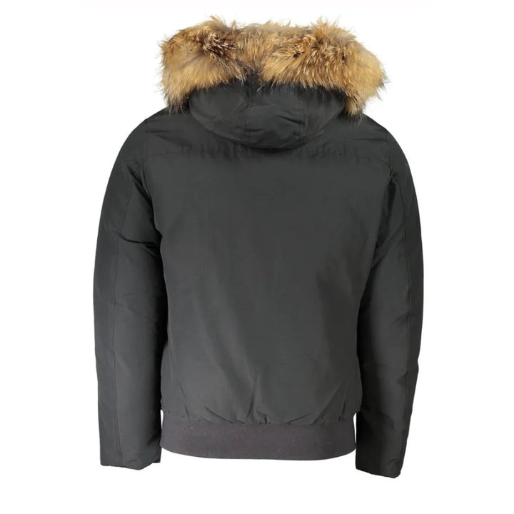 Woolrich Gray Cotton Men Jacket with Hood and Removable Fur