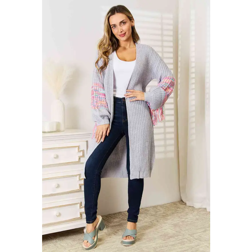 Trendy Fringe Sleeve Dropped Shoulder Cardigan Clothing Tops Trendsi